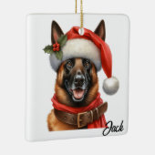Custom Gelukkige Belgische Malinois Hond met Santa Keramisch Ornament (Rechts)