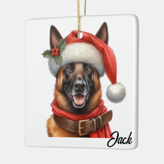 Custom Gelukkige Belgische Malinois Hond met Santa Keramisch Ornament (Links)