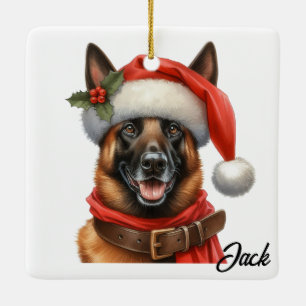 Custom Gelukkige Belgische Malinois Hond met Santa Keramisch Ornament