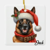 Custom Gelukkige Belgische Malinois Hond met Santa Keramisch Ornament (Voorkant)