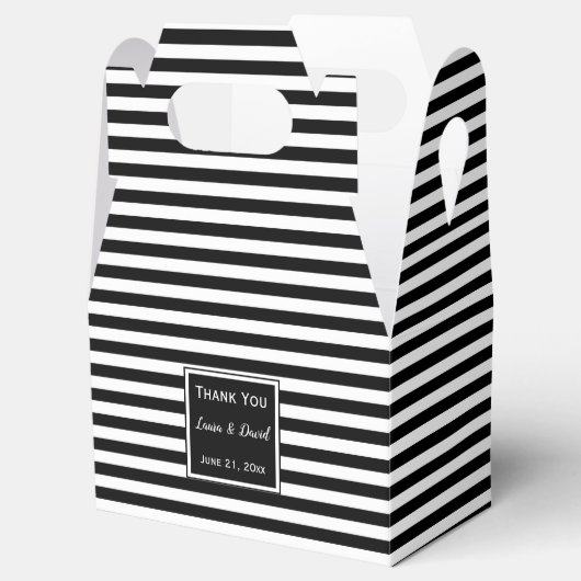 Custom Gestreepte Zwart-Wit Bruiloft Favor Box Bedankdoosjes (Geopend)