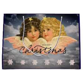 CUSTOM GIFT BAG FOR CHRISTMAS TWIN ANGELS VINTAGE GROOT CADEAUZAKJE