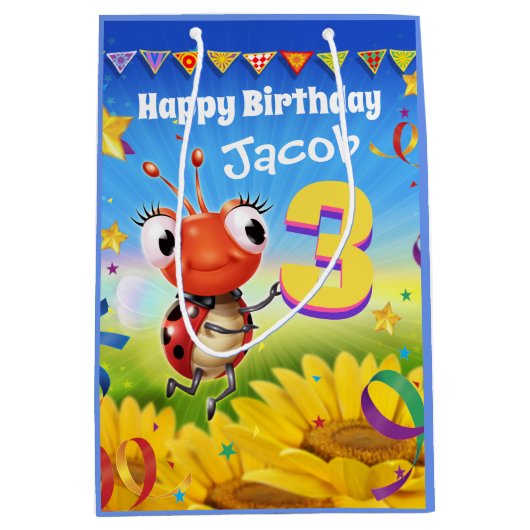 Custom Gift Bag voor de 3e verjaardag van de jonge Medium Cadeauzakje (Voorkant)