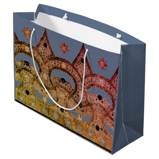CUSTOM GIFT BAG WITH CHINESE PATTERN BLUE AND GOLD GROOT CADEAUZAKJE (Achterkant Gekanteld)