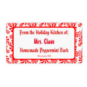 Custom Gift Red White Holiday Peppermint Pattern Etiket (Voorkant)