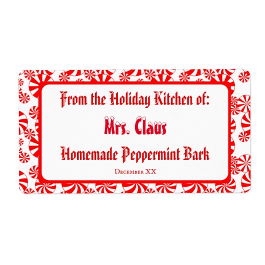 Custom Gift Red White Holiday Peppermint Pattern Etiket (Voorkant)