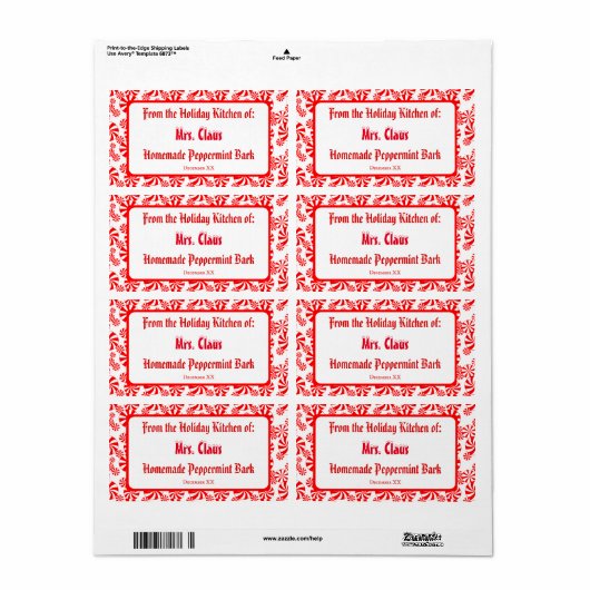 Custom Gift Red White Holiday Peppermint Pattern Etiket (Full Sheet)