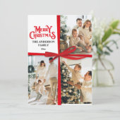 Custom Gift Wrapped Familie Fotocollage Kerstmis Feestdagenkaart (Staand voorkant)