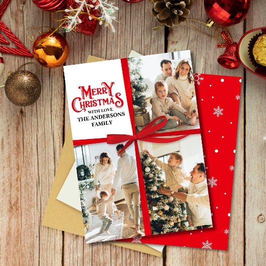 Custom Gift Wrapped Familie Fotocollage Kerstmis Feestdagenkaart