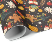 Custom Gingerbread en Ornamenten Christmas Cadeaupapier (Rol Hoek)