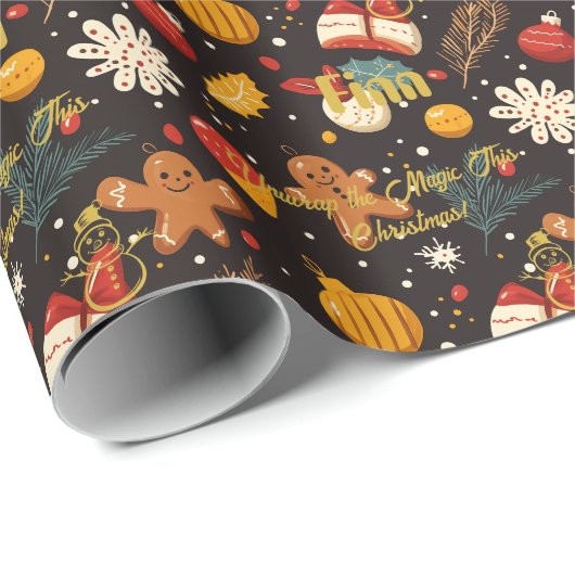 Custom Gingerbread en Ornamenten Christmas Cadeaupapier (Rol Hoek)