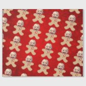 Custom Gingerbread Mannen Gezicht Foto Kerstmis Cadeaupapier (Vlak)