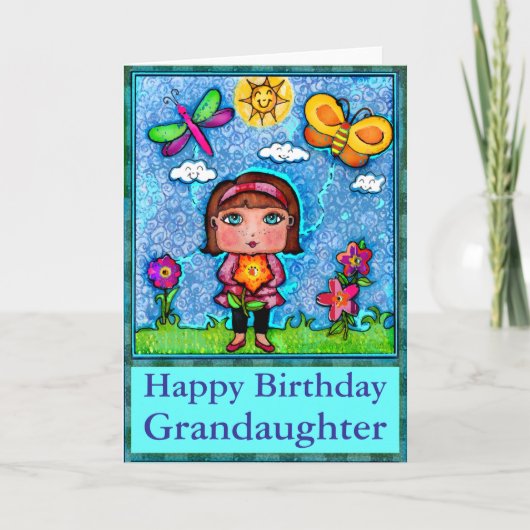 Custom Girl & Flower Art Birthday Greeting Card Kaart (Voorkant)