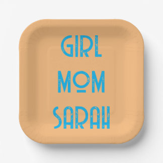 custom GIRL MOM BABY SHOWER peach Paper Plate Papieren Bordje