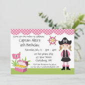 Custom Girl Pirate Birthday Party Kaart (Staand voorkant)