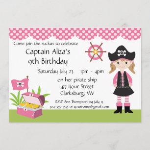 Custom Girl Pirate Birthday Party Kaart