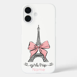 Custom Girl Trip Eiffeltoren & Roze strik iPhone 16 Hoesje