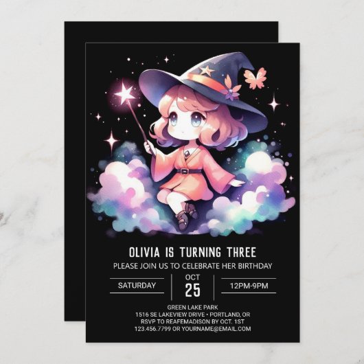 Custom Girl Wizard Verjaardag Kaart (Voorkant / Achterkant)