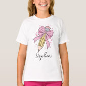 Custom Girls Back to School Coquette Pencil Bow T-shirt (Voorkant)