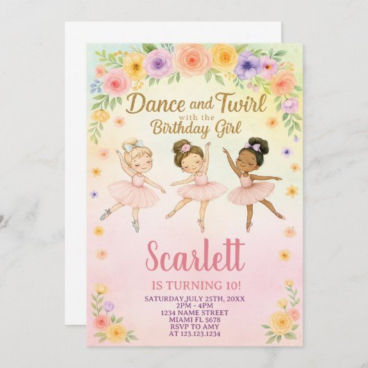 Custom Girl's Ballet Uitnodigen Kaart (Voorkant / Achterkant)