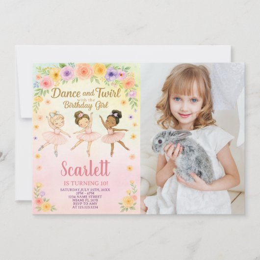 Custom Girl's Ballet Uitnodigen met foto Kaart (Voorkant)