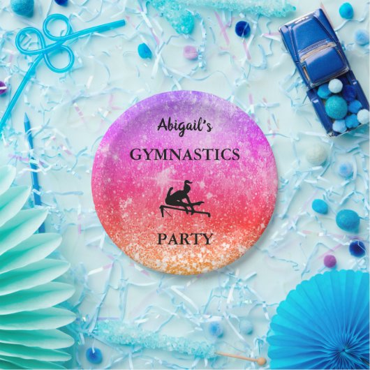 CUSTOM Girls Gymnastiek Verjaardagsfeest RAINBOW Papieren Bordje (Feest)