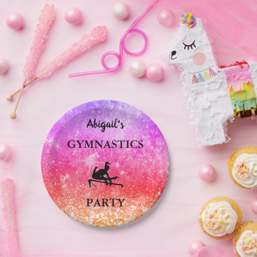 CUSTOM Girls Gymnastiek Verjaardagsfeest RAINBOW Papieren Bordje (Feest)
