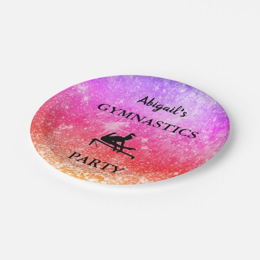 CUSTOM Girls Gymnastiek Verjaardagsfeest RAINBOW Papieren Bordje (Gekanteld)