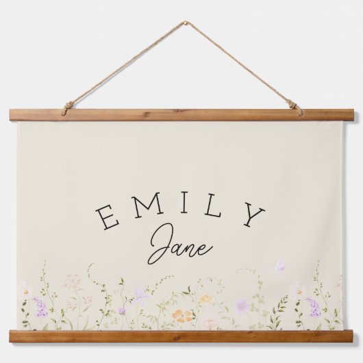 Custom Girls Name Sign Wildflower Nursery Decor Hangend Wandkleed (Voorkant)