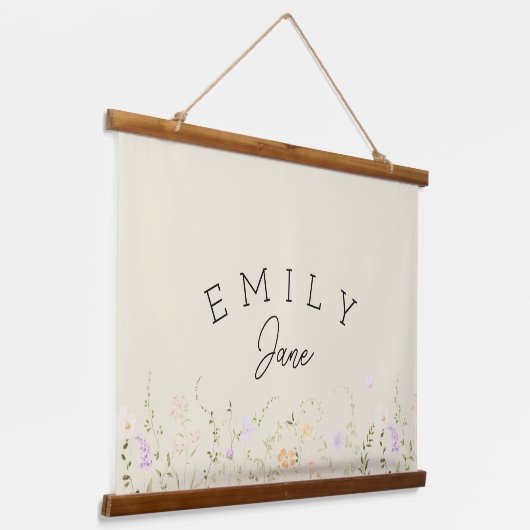 Custom Girls Name Sign Wildflower Nursery Decor Hangend Wandkleed (Gebogen)