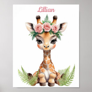 Custom Girl's Oerwoud Thema Nursery Giraffe Poster