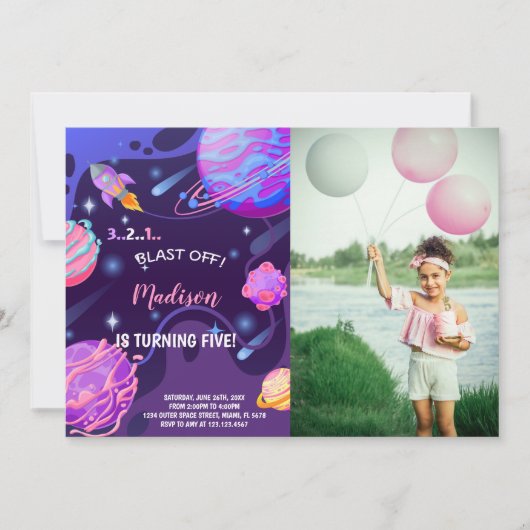 Custom Girls Space Party Uitnodigen Kaart (Voorkant)