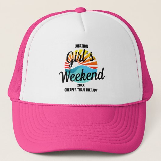 Custom Girls Trip 2025 Retro Sunset Weekend BFFs Trucker Pet (Voorkant)