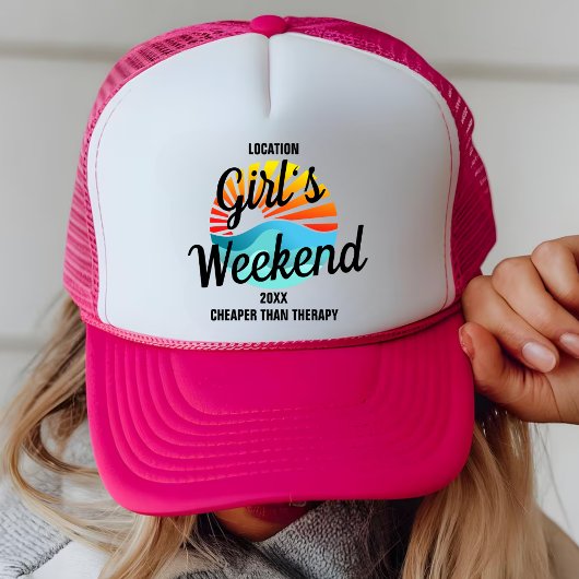 Custom Girls Trip 2025 Retro Sunset Weekend BFFs Trucker Pet