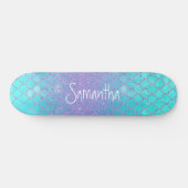 Custom Girly Glitter Zeemeermin Blauw en Roze Persoonlijk Skateboard (Horizontaal)