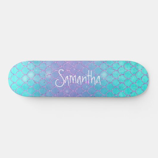 Custom Girly Glitter Zeemeermin Blauw en Roze Persoonlijk Skateboard (Horizontaal)
