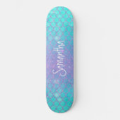 Custom Girly Glitter Zeemeermin Blauw en Roze Persoonlijk Skateboard (Voorkant)