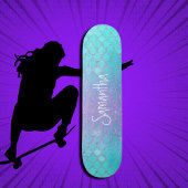 Custom Girly Glitter Zeemeermin Blauw en Roze Persoonlijk Skateboard