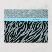 Custom Girly Glitter Zilver Blauwgroen Zebra Glam Briefkaart (Voorkant)
