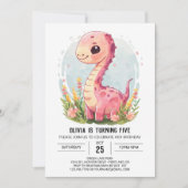 Custom Girly Printable Dinosaurus Meisje Verjaarda Kaart (Voorkant)