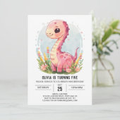 Custom Girly Printable Dinosaurus Meisje Verjaarda Kaart (Staand voorkant)