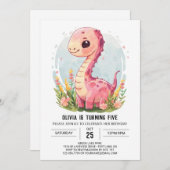 Custom Girly Printable Dinosaurus Meisje Verjaarda Kaart (Voorkant / Achterkant)