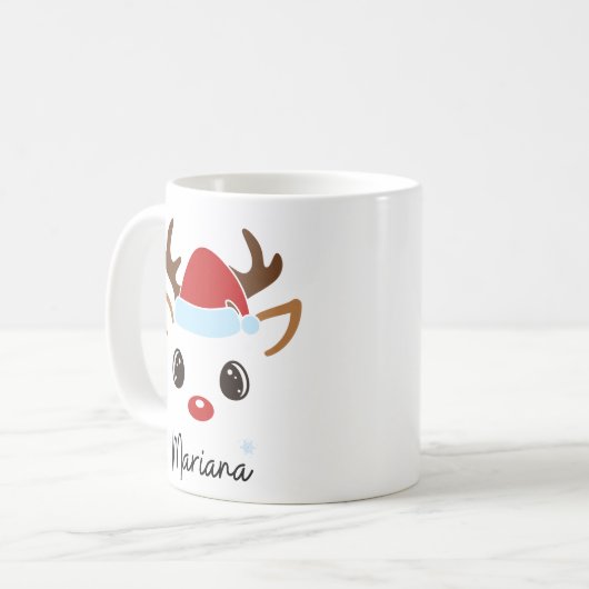 Custom Girly Reindeer Face Coffee Mug  Koffiemok (Voorkant links)