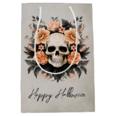 Custom Glam Floral Skull Halloween Medium Cadeauzakje (Voorkant)