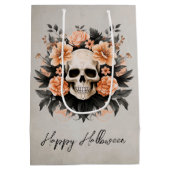 Custom Glam Floral Skull Halloween Medium Cadeauzakje (Achterkant)