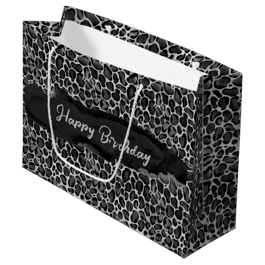 Custom Glam Leopard Print Verjaardag Groot Cadeauzakje (Voorkant Gekanteld)