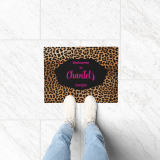 Custom Glamoratti Leopard Print Welcome rug Deurmat