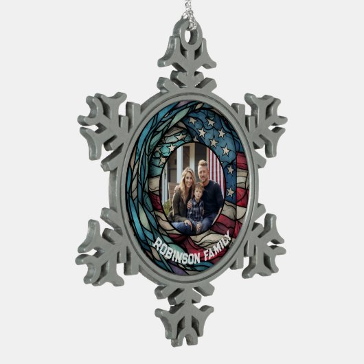 Custom Glas in lood Design USA Flag Patriottisch Tin Sneeuwvlok Ornament (Links)