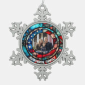 Custom Glas in lood Design USA Flag Patriottisch Tin Sneeuwvlok Ornament (Voorkant)