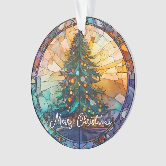 Custom Glas in lood Tree Claus Kerstversiering Ornament (voorkant)